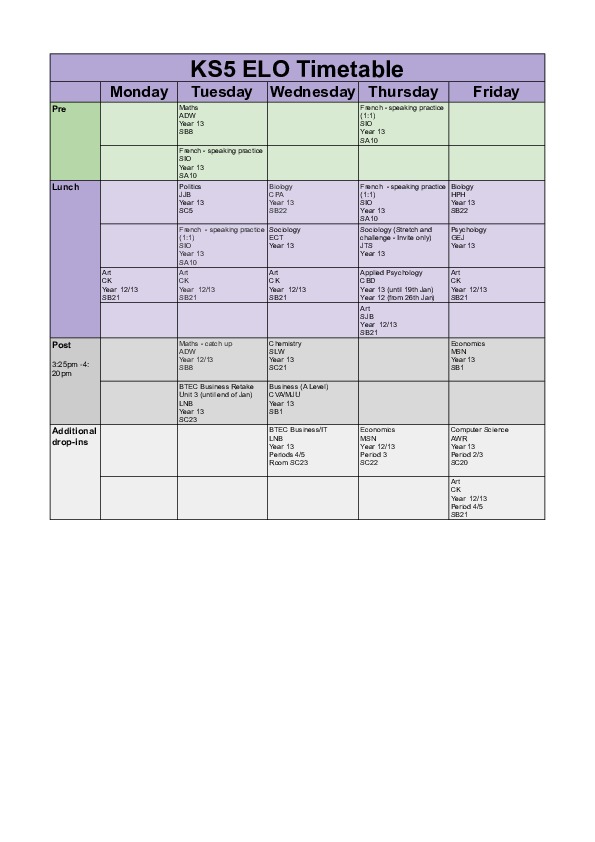KS5 ELO Timetable 2022 23   Timetable