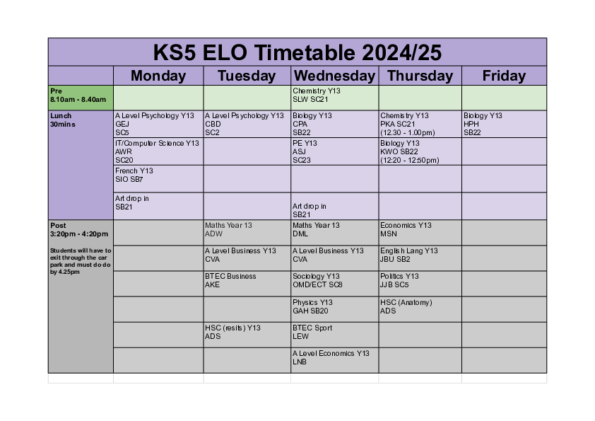 KS5 ELOs 2024   2025   Timetable (November 24)